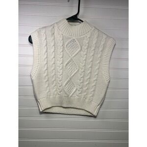 FOREVER 21 Womens White Cable Knit Mock Neck Sleeveless Sweater Vest Top S